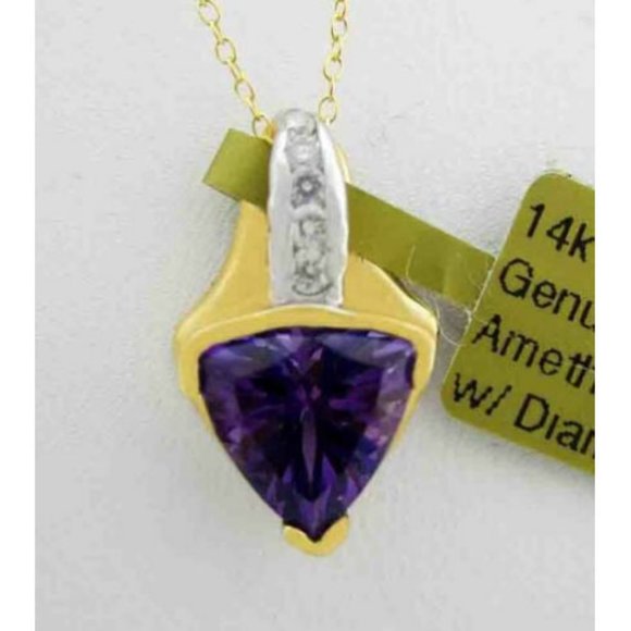 Genuine 1.78 Cts Amethyst & Diamond Pendant 14k Gold